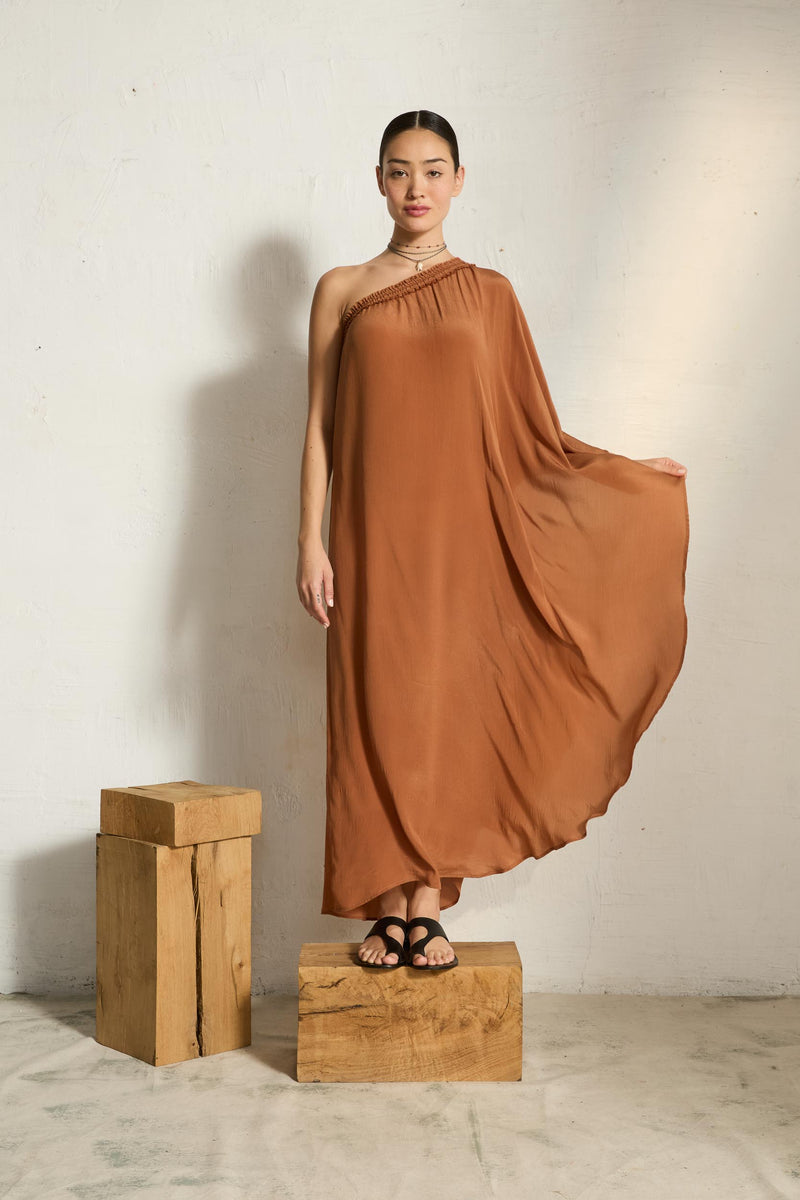 ROBE LOUNA SOIE - HAVANE BROWN