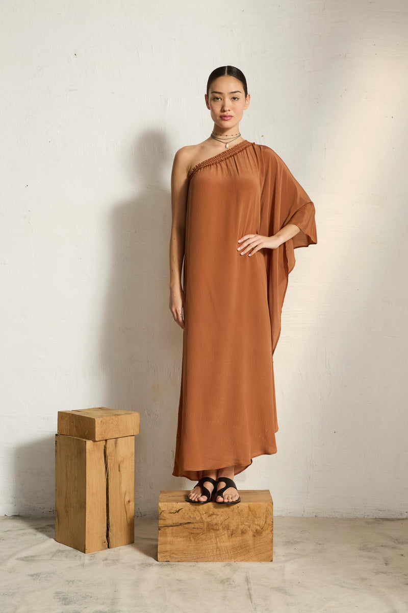 ROBE LOUNA SOIE - HAVANE BROWN