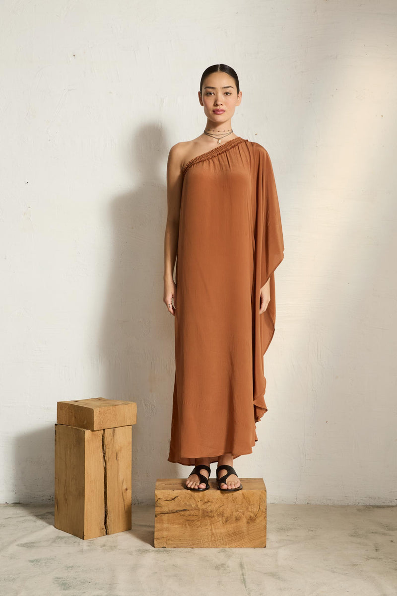 ROBE LOUNA SOIE - HAVANE BROWN