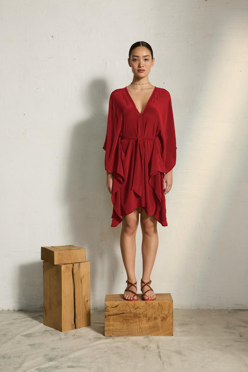 ROBE SASHA SOIE - PAPRIKA DARK RED