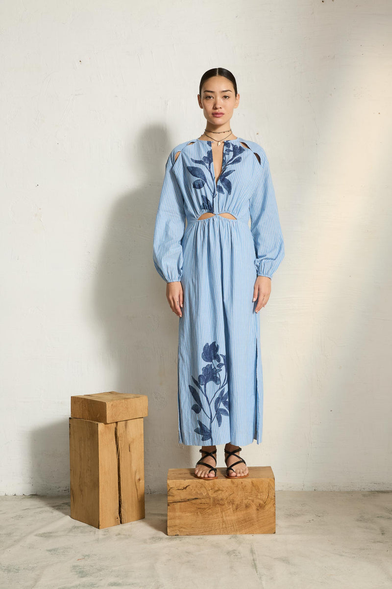 ROBE OMBELINE IMPRIME ORCHIDS - BLUE