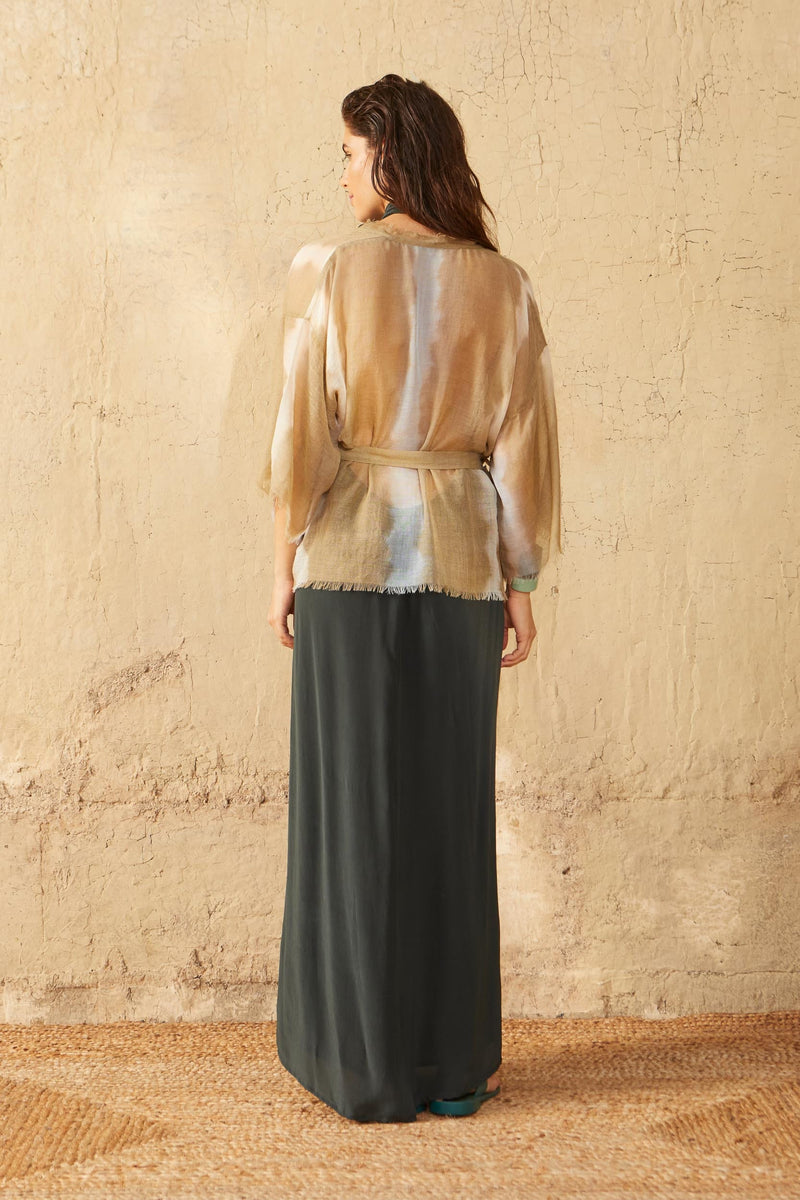 RENATA WOOL SILK SHORT KIMONO JACKET - DESERT SAND