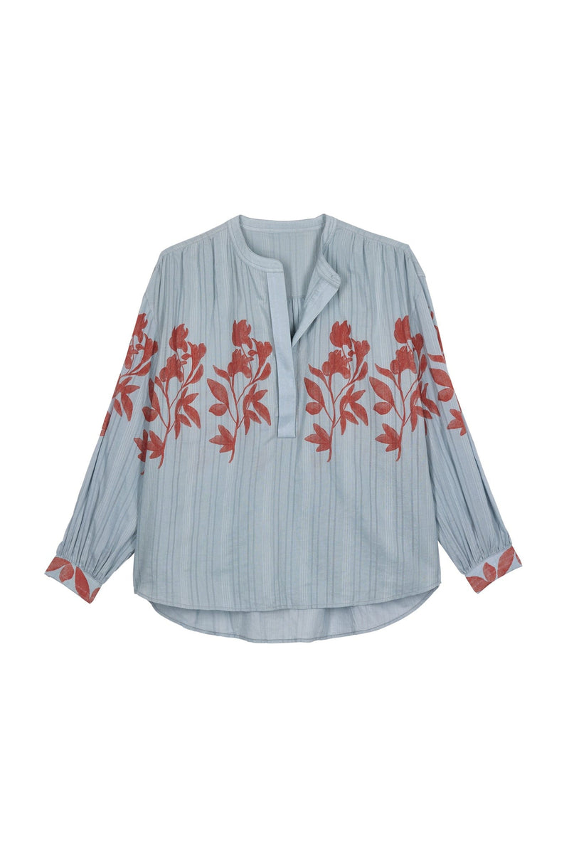 BLOUSE GILDA AJOUREE IMPRIME ORCHIDS - BLUE